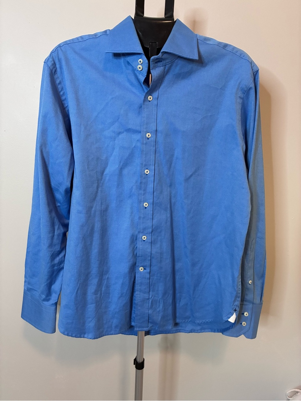 Victorinox Swiss Army Blue Button Front Dress Shirt Men’s Large 100% Cotton